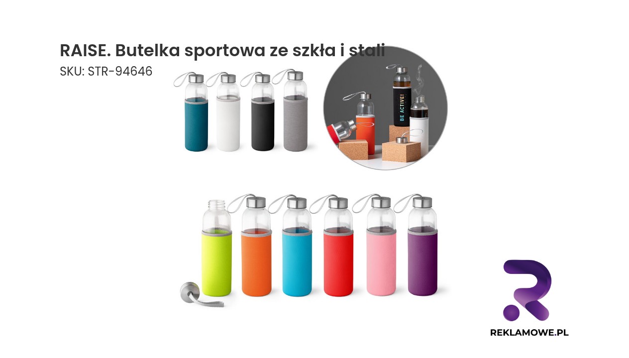 Butelka sportowa RAISE wykonana ze szkła i stali