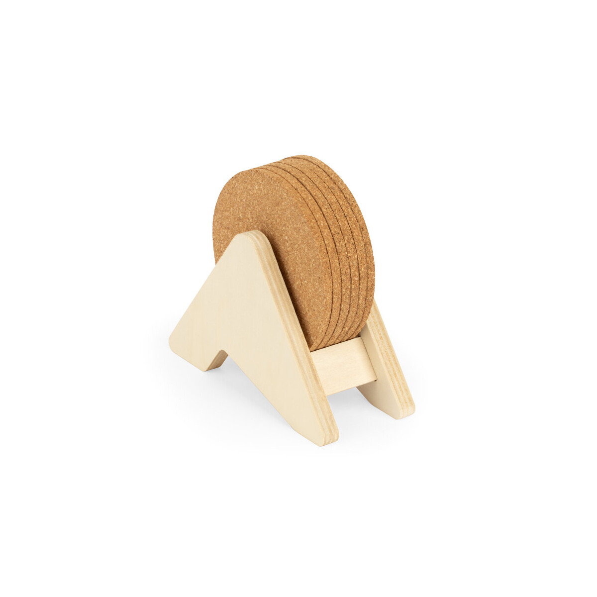PLYCORK. Stojak ze sklejki z 6 korkowymi podstawkami 94368_set