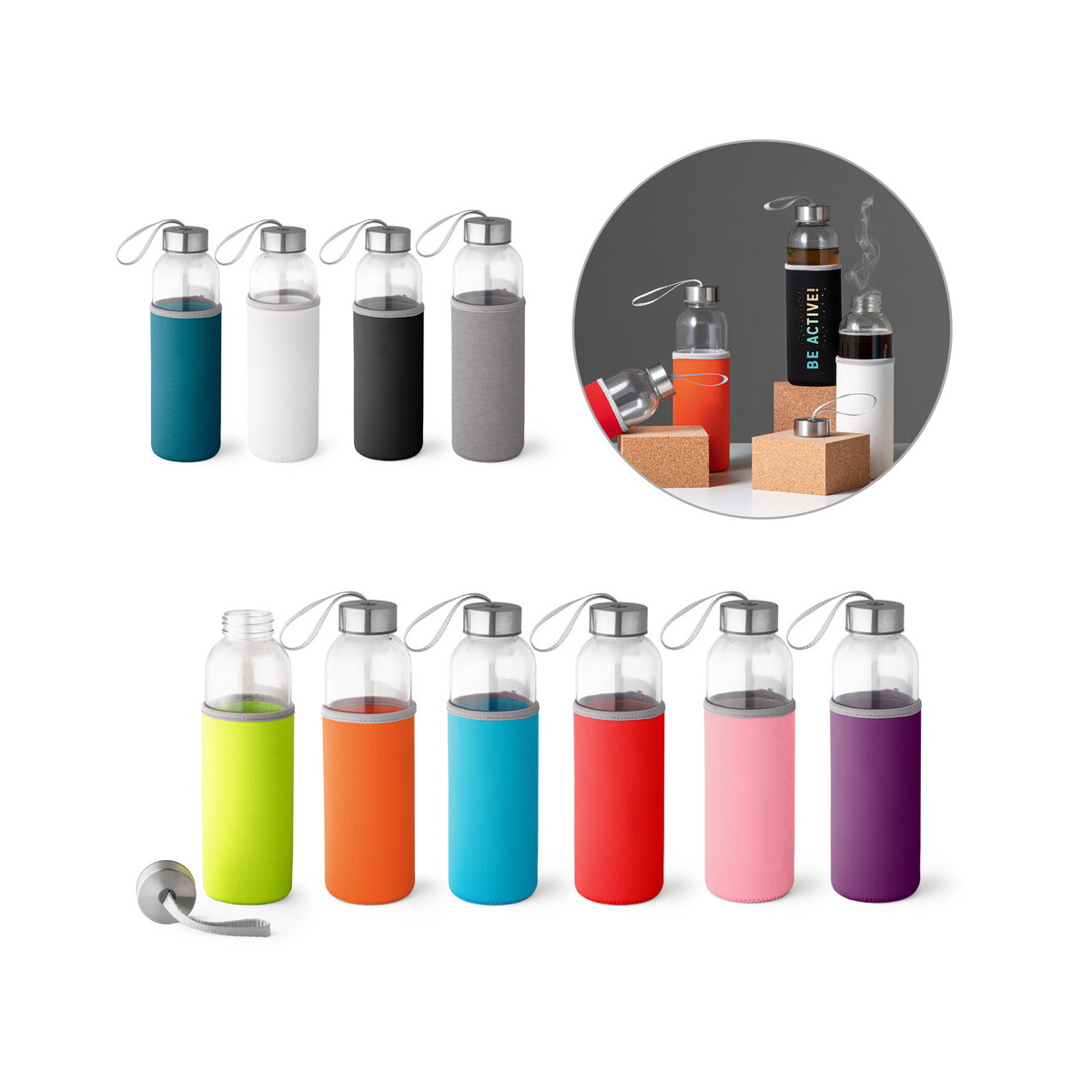 RAISE. Butelka sportowa ze szkła i stali nierdzewnej 520 ml 94646_set